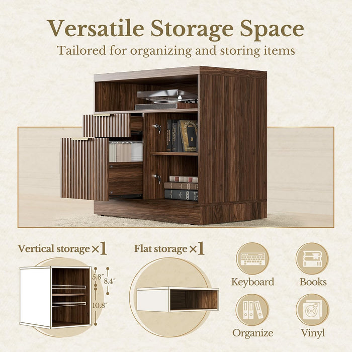 ThirtyTwoInch Walnut Lateral File Cabinet Lockable Assembly