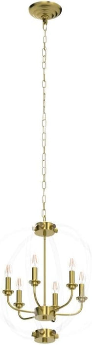 Six Globular Pendant Chandelier Acrylic Brass Finish