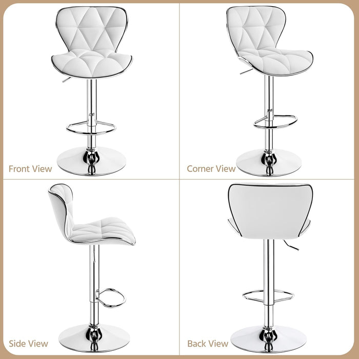 Bar Stools Set of 2, Island Chairs Shell Back, PU Leather Adjustable Barstools, Swivel Bar Chairs with Footrest for Home Kitchen, White