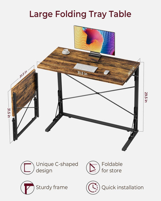 31.5Inch Collapsible Tray Desk RusticBrown Premium Finish