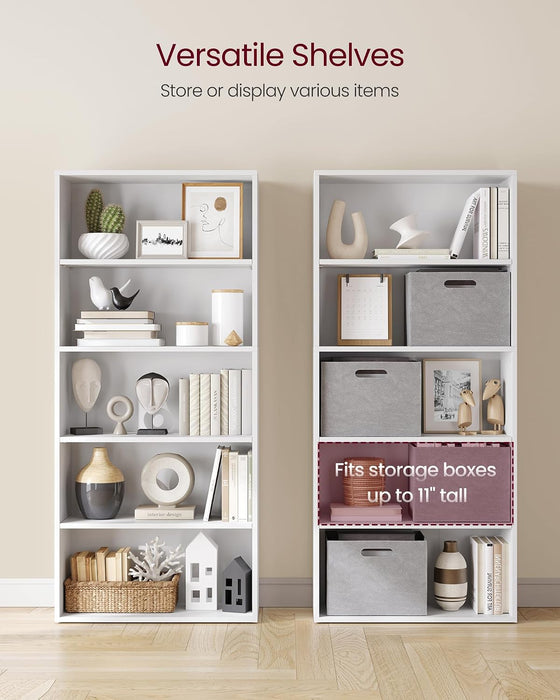 VASAGLE 5-Tier Bookshelf, Storage Organizer, 23.6 X 9.4 X 52.8 Inches | Particleboard and MDF, for Home Office, Cloud White, CUSTOS Collection ULBC165T14
