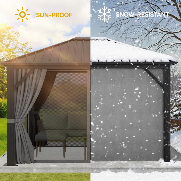 10X12FT Single Hardtop Metal Gazebo Top Outdoor Patio Canopy Galvanized Iron Aluminum Column Garden Tent Curtains Netting for Backyards Decks Lawns,Gray