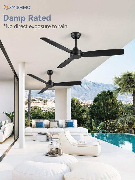 2 Pack 52 Inch Outdoor Ceiling Fans with Remote, Black Ceiling Fan No Light with Quiet Reversible DC Motor, 6 Speeds, 3 Blade Modern Ceiling Fans for Patio Living Room Bedroom Indoor