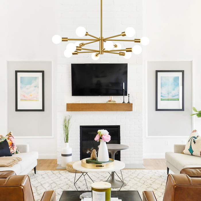 Height Adjustable Brushed Gold 12 Light Chandeliers