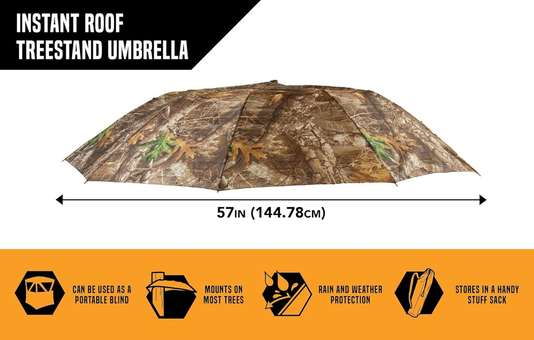 Vanish Instant Roof Tree Stand Umbrella - Large Umbrella with Realtree Edge Camo - Durable and Portable Hunting Umbrella - Hunting Gear and Accessories - 57" W