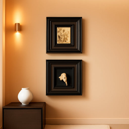 Vintage Framed Wall Art Decor Set of 2, Black and Gold 3D Textured Floral Rose Artwork for Walls, Retro Luxury Sculpture Wall Decor for Living Room, Dining Room, Bedroom, Office