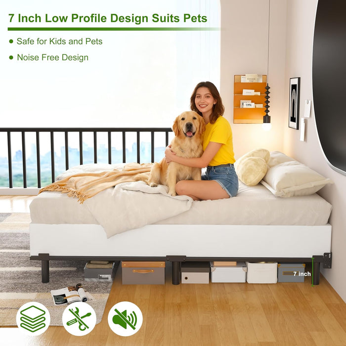 7 Inch Queen Bed Frame for Box Spring and Mattress, Black
