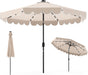 9 FT Solar Patio Umbrella, 2-Tiers Scalloped Outdoor Table Market Umbrella with 24 LED Lights, Vented Top, Tilt Adjustment, Crank, 8 Ribs for Backyard Poolside Deck Beach Lawn (Beige)