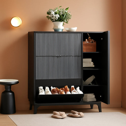 Black Freestanding Shoe Cabinet Featuring 3 Drawers