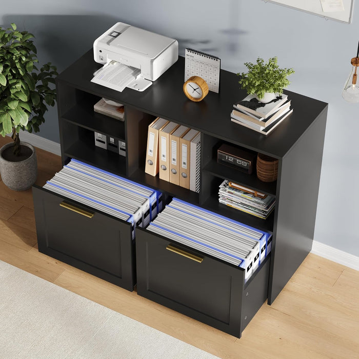 IndustrialGrade Black Lateral File Cabinet With Drawers