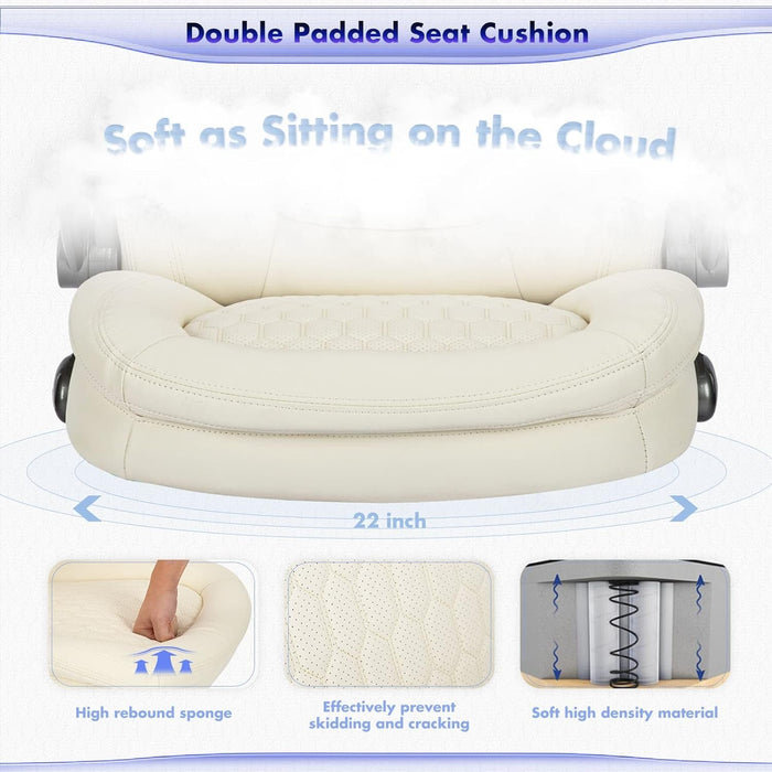 Executive Office Chair-Ergonomic Computer Desk Chair with Upgraded Caster for Swivel, High Back Office Chair with Padded Flip-Up Arms, Stylish Leather Chair Thicken Seat for Comfort (Ivory, 300Lbs)