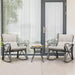 3 Piece Bistro Set Patio Rocking Chairs Outdoor Furniture W Beige Cushions, Glass-Top Table for Garden, Pool, Backyard