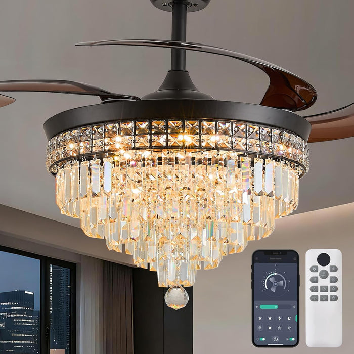 48" Crystal Retractable Ceiling Fan with Light - (Glam, Black)