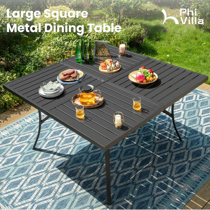 9 Pcs Patio Dining Set with Large Square Metal Dining Table & 8 Outdoor Textilene Fabric Swivel Dining Chairs, outside Table Chair Furniture Dining Set for 8 Person