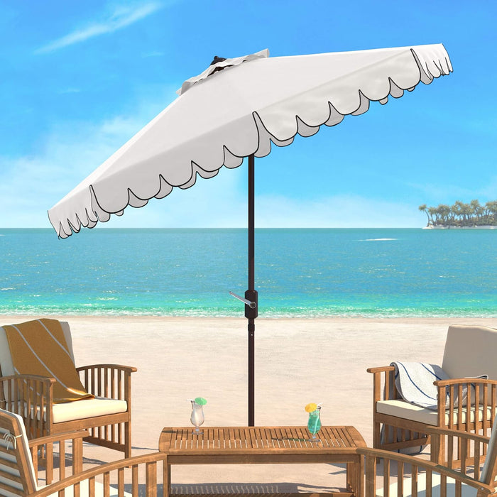 PAT8010A Collection Venice Navy and White Single Scallop 9Ft Crank Outdoor Push Button Tilt Umbrella