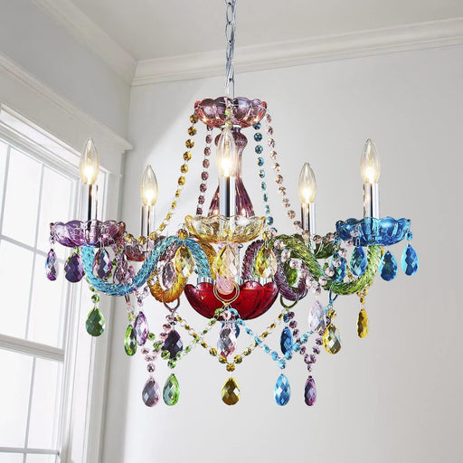 Colorful Crystal Chandelier Five Lights Nineteen Inch