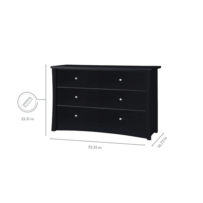 Crescent 6 Drawer Double Dresser (Black) – GREENGUARD Gold Certified, Dresser for Nursery, 6 Drawer Dresser, Kids Dresser, Nursery Dresser Drawer Organizer, Chest of Drawers