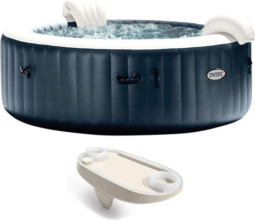 Purespa plus 6 Person Portable Durable Inflatable Hot Tub Bubble Jet Spa with Tablet and Mobile Phone Tray Accessory, Cobalt Blue