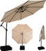 Sunnydaze 10Ft Cantilever Offset Patio Umbrella with Base Included for Porch, Deck, Pool, or Backyard - Polyester Sandbag Weight, Push-Button Tilt and Crank, Powder-Coated Steel Pole - Beige