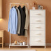 Dresser with Hanging Rack, 5 Drawers Small Closet for Bedroom, Reversible Dresser with Clothes Rack, Kids Dressers for Bedroom Chest of Drawers, Tall Storage Tower, White Leather