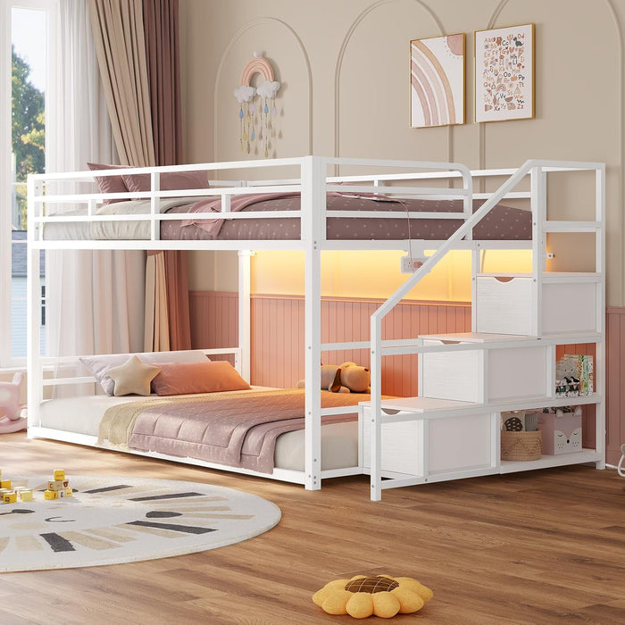 White Twin Over Twin Bunk Bed IntegratedStorageDrawers