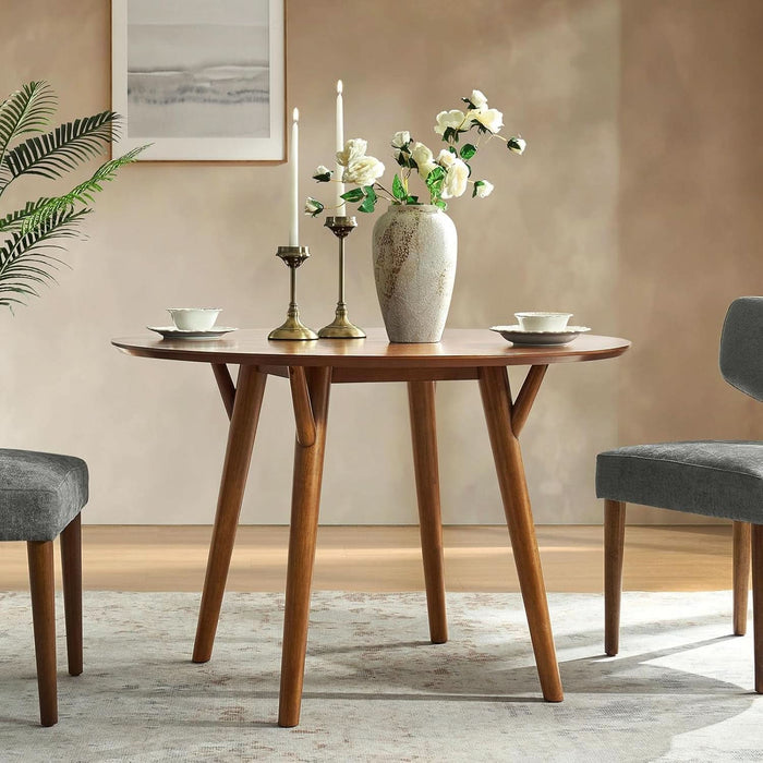 round Dining Table for 4, 45” Solid Wood Kitchen Dining Room Table, Small Dinner Coffee Writing Table for Kitchen Cafe Space Saving, Acorn
