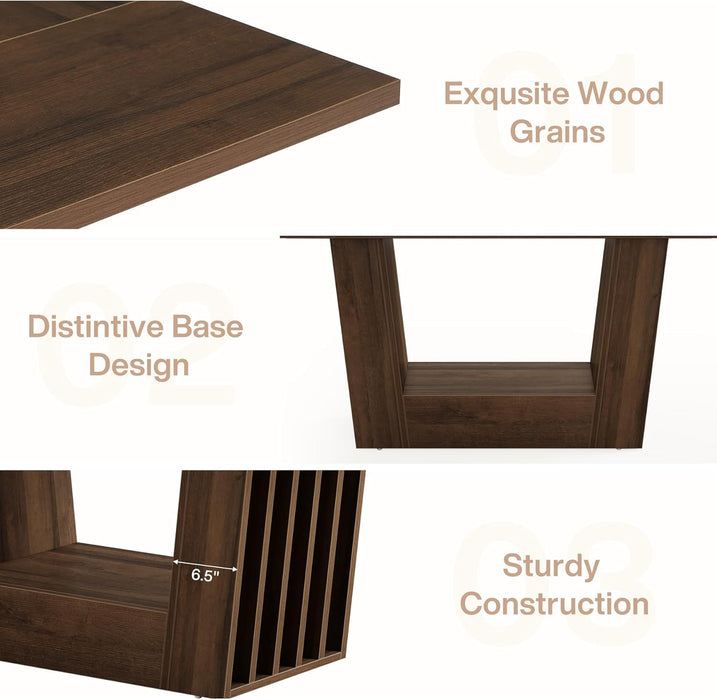 63-Inch Dining Table for 4-6, Farmhouse Rectangular Kitchen Dinner Table with Heavy-Duty Base, Wood Dining Room Furniture for Kitchen, Living Room, Home, Brown