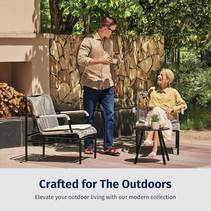 3-Piece Patio Furniture Set, Outdoor Bistro Set with PE Rattan Wicker Wide Chairs, Soft Pads & Coffee Table, Modern All-Weather Wicker Patio Set for Garden and Porch, Creamy Apricot