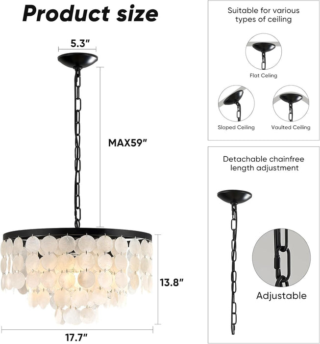 18 Inches Capiz Shell Chandelier Dimmable Luminaire