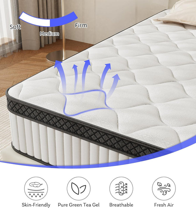 12 Inch Full Size Hybrid Mattress in a Box,Features Cooling Gel Memory Foam and Responsive Springs for Contouring Support and Motion Isolation,Medium Firm Pressure Relief,White Mattresses