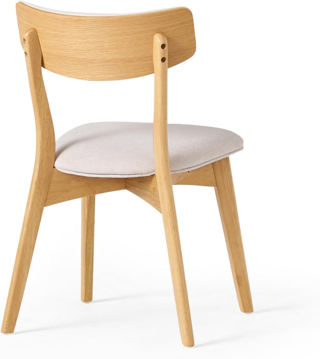 Abraham Mid-Century Modern 7 Piece Dining Set with A-Frame Table, Light Beige + Natural Oak