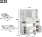 44.5" W Large Vanity Desk with Mirror,Cushioned Stool Makeup Vanity Table Set with Adjustable LED Lights and Power Outlet,Storage Drawers,Shelves for Bedroom Dressing Room White