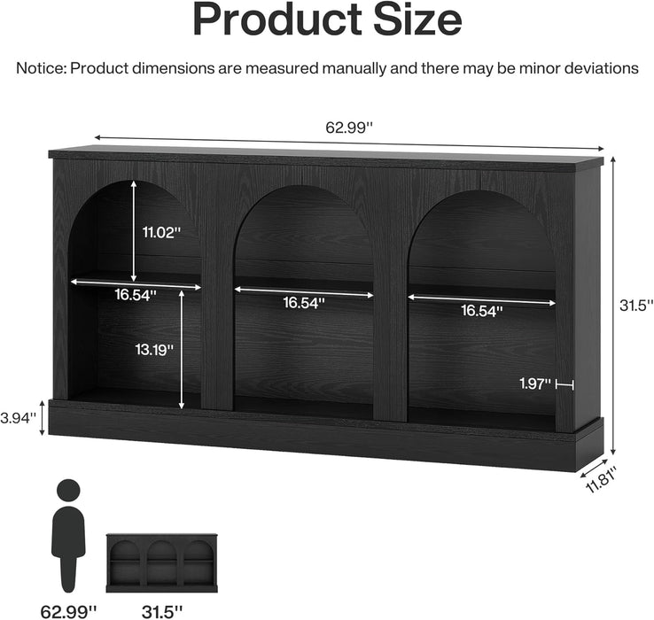 Farmhouse Console Table, 63-Inch Long Entryway Table with 3 Tier Storage, Wooden Rectangular Sofa Table behind the Couch for Entrance, Hallway, Living Room, Black