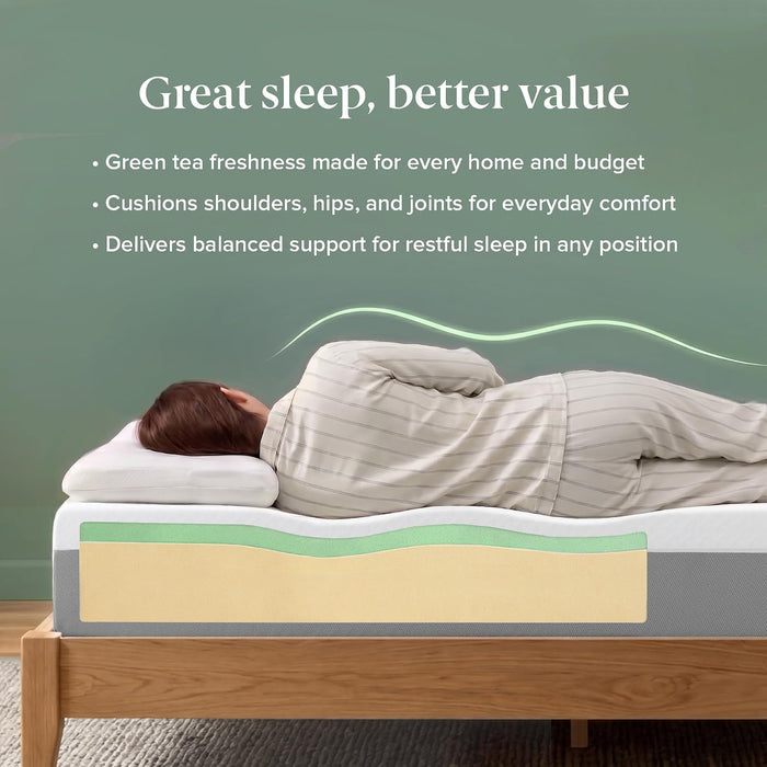12 Inch Queen Green Tea Essential Memory Foam Mattress, Medium Feel