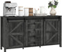 60" Farmhouse Sideboard Buffet Cabinet with Storage, Kitchen Cabinet with 2 Sliding Barn Doors, 4 Deep Drawers and 2 Adjustable Shelves, Distressed Dark Gray