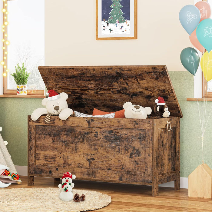 Toy Box, Retro Wooden Look Storage Chest with Safety Hinge, Entryway Storage Bench Supports 220 Lb, 39.4 X 15.7 X 18.9 Inches Toy Chest Organizer, Easy Assembly (Rustic Brown) BF100CW01