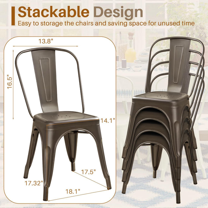 Metal Dining Chair Indoor Outdoor Use Stackable Classic Trattoria Chair Chic Dining Bistro Cafe Side Metal Chairs Set of 4 (Gun)