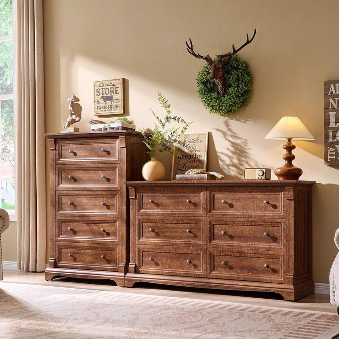 54 Inch Farmhouse Six Drawer Dresser Barnwood — ShipItFurniture