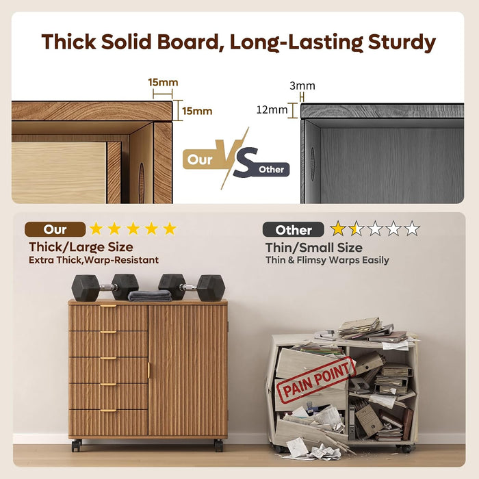Five Drawer Wooden File Cabinet With AdjustableShelf