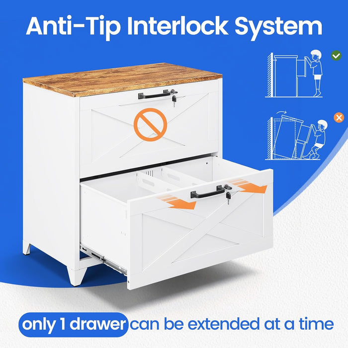 2 Drawer Lateral File Cabinet with Lock,Metal Filing Storage Cabinets for Home Office,Files Folders Letter/Legal/A4 Size(White)