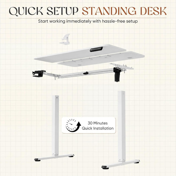 Electric Standing Desk, 40 X 24 Inches Height Adjustable Sit Stand up Desk, Memory Preset Computer Home Office Desks with Sturdy Metal Frame, Phone Stand Cable Management Hole (White, 40'')