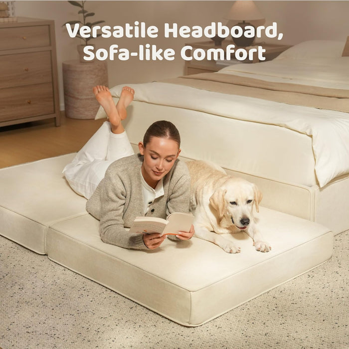 Cloud King Platform Bed Frame with Plush Headboard 6-Inch, Easy Assembly, Noise-Free Stability (Beige, King (U.S. Standard))