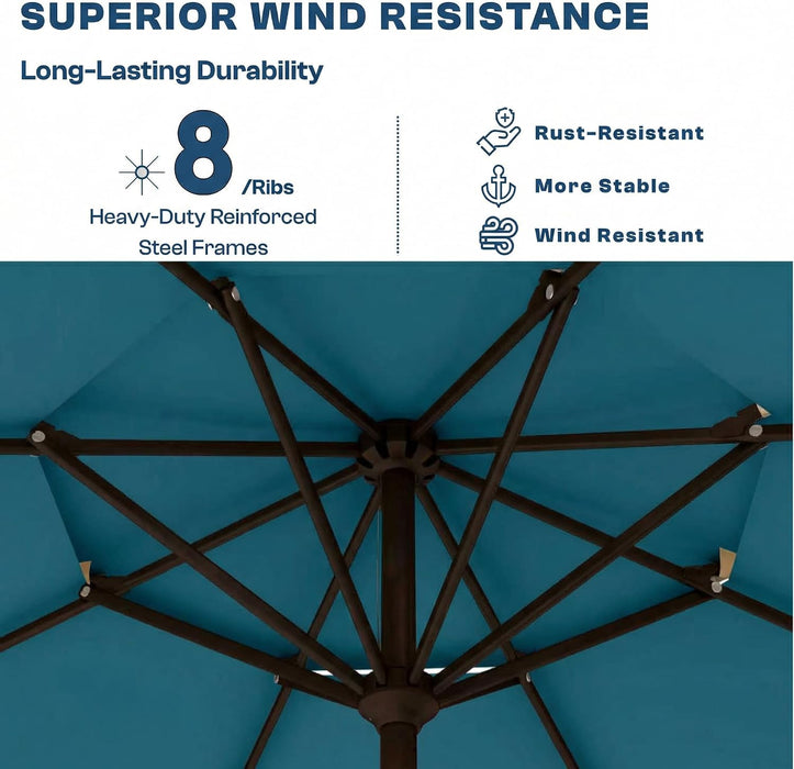 11FT Patio Umbrella, 2 Tier Outdoor Table Umbrella, Large Vented Market Umbrellas with Crank Lift, 8 Sturdy Ribs for Backyard, Deck, Pool, UPF50+ UV Protection