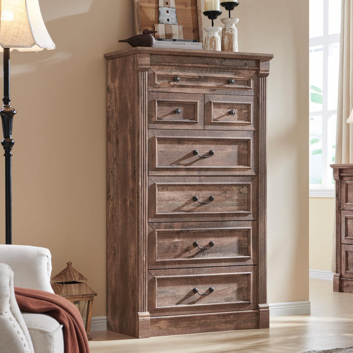 Farmhouse 57" Tall 7 Drawers Dresser for Bedroom, Light Brown