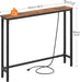 39.4 Inch Narrow Console Table with Power Outlets, 5.9 Inch Sofa Table with Storage, Skinny behind Couch Table, for Entryway Hallway, Small Spaces, Rustic Brown and Black BF52UXG01G1
