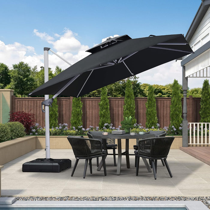 Cantilever Patio Umbrellas 10' X 10' Square Double Top, Black