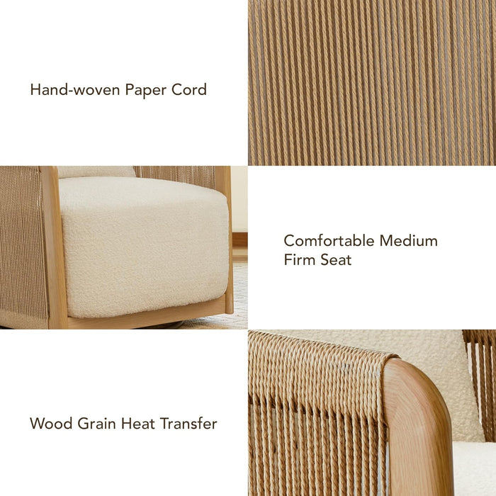 Cream Braid Swivel Contemporary Armchair Metal Frame