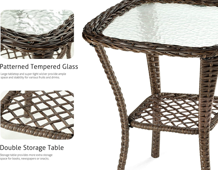 3 Pieces Patio Furniture Set, Outdoor Swivel Glider Rocker, Wicker Patio Bistro Set with Rocking Chair, Cushions and Table (Blue)