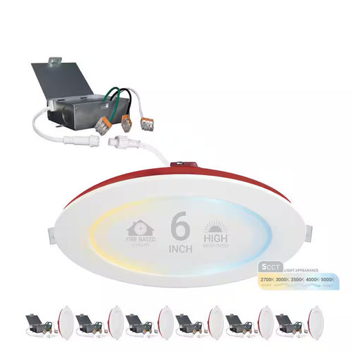 6 In. Fire Rated White round Slim Canless Integrated LED Recessed Light 15W 5 CCT 2700K-5000K Dimmable IC Rated (6-Pack)