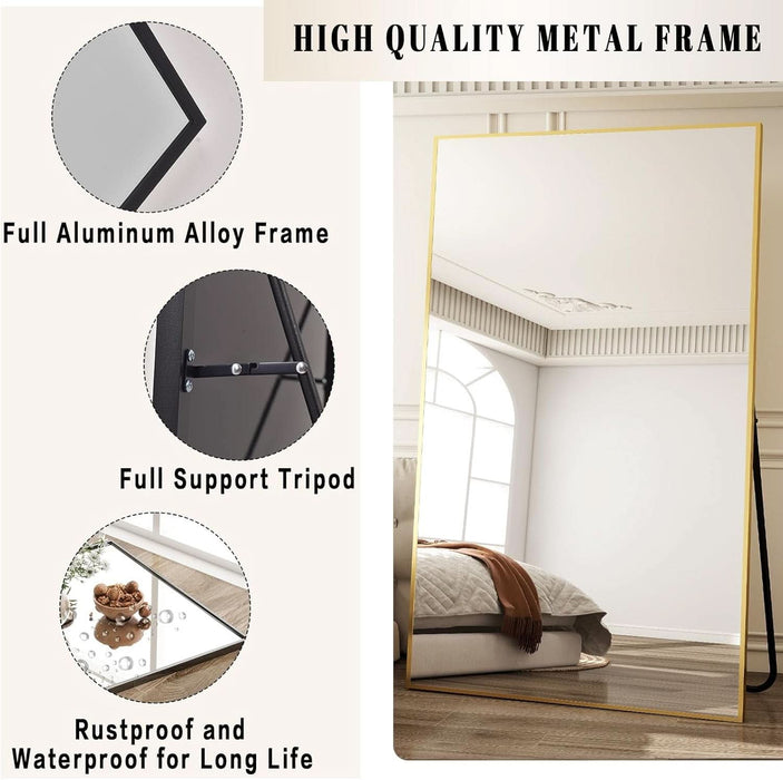 77"X38" Rectangle Full Body Floor Mirrors, Full Length Mirror Hanging or Leaning, Aluminum Alloy Frame Wall Mirror for Bedroom, Dressing Room, Gold